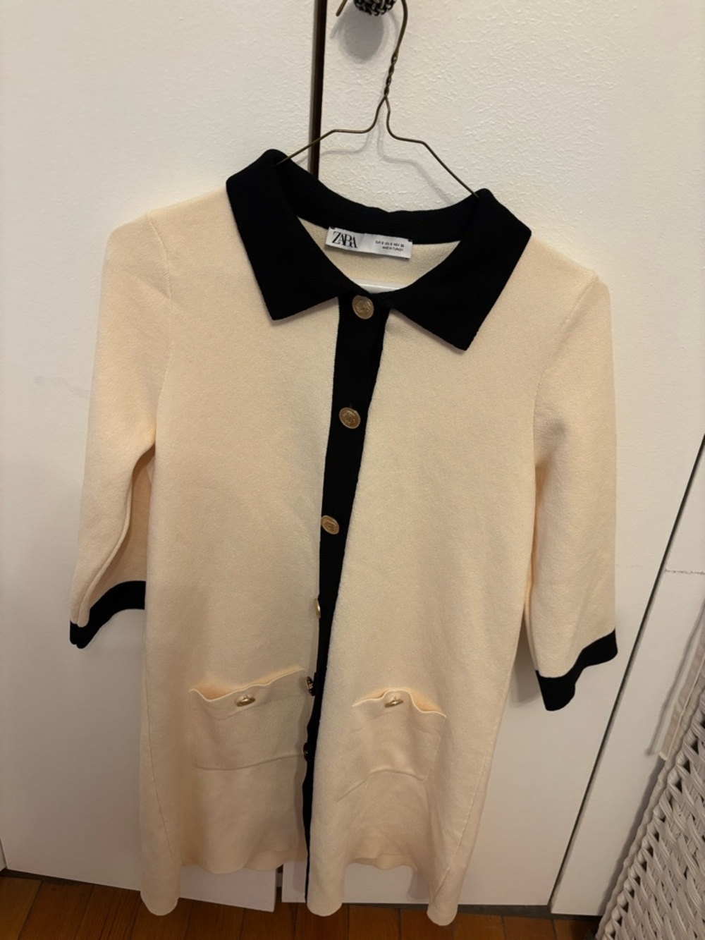 Zara Two-Tone  Knit Top / dress with Gold Button size S worn twice